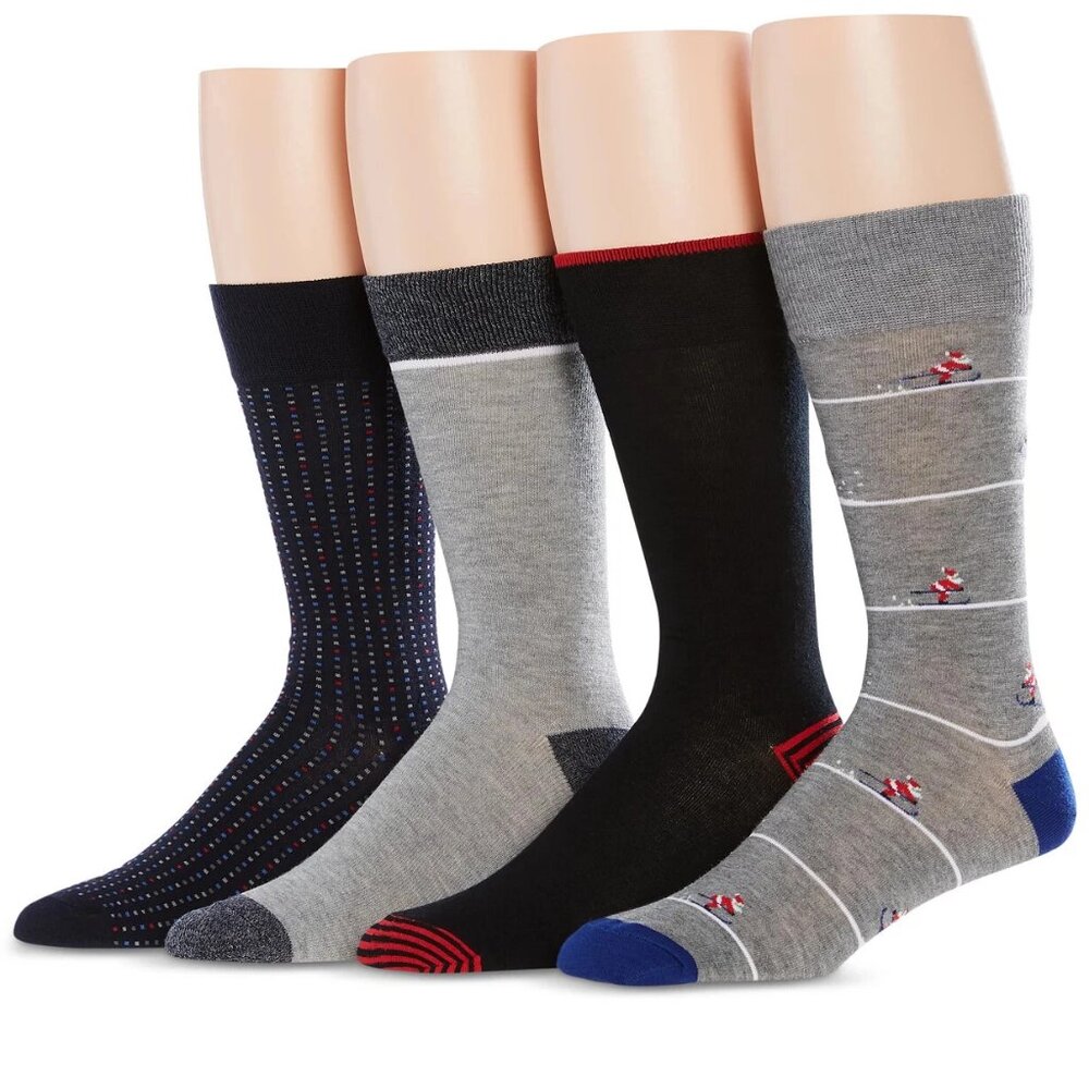 Perry Ellis Men's 4-Pair Holiday Novelty Socks, Multicolor, Shoe Size 7-12